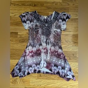 World Unity Silky Asymmetrical Blouse Women’s XS Purple Jewels